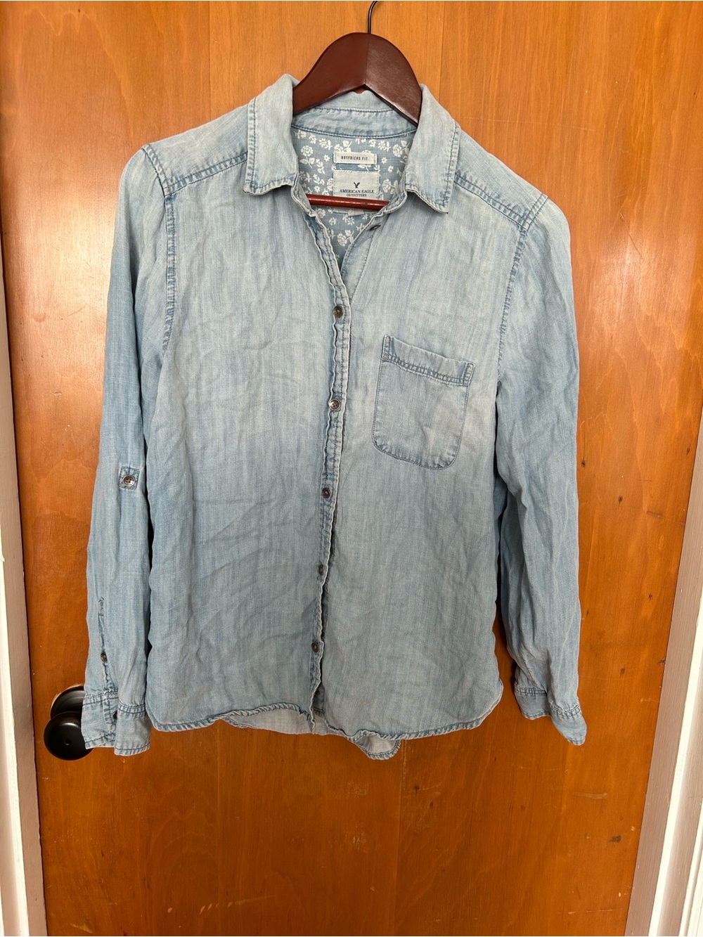 American Eagle Outfitters Light Blue Floral Boyfriend Shirt